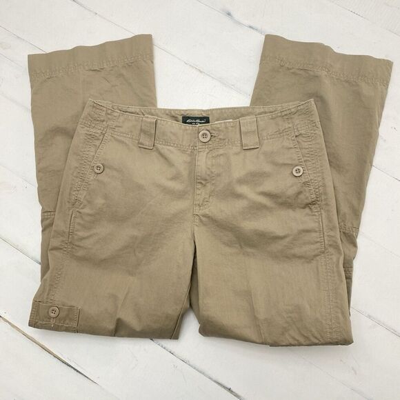 Eddie Bauer Women’s Khaki Cargo Pants Size 12 Straight Leg Hiking Outdoors - Picture 1 of 14